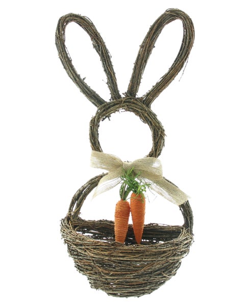 FRANK FLECHTWAREN|Wandhänger Hasenkörbchen, 20 x 11 x 45 cm, RATTAN, METALL, STYROPOR, MAISSTROH