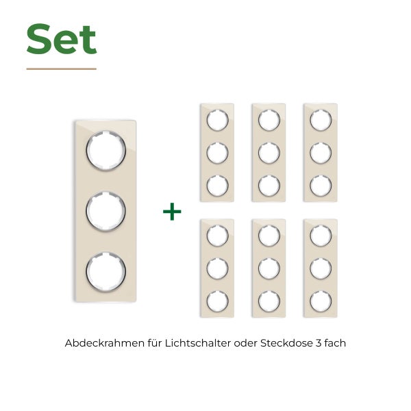 Set mit dreifachen Abdeckrahmen für Lichtschalter oder Steckdosen aus Kunststoff