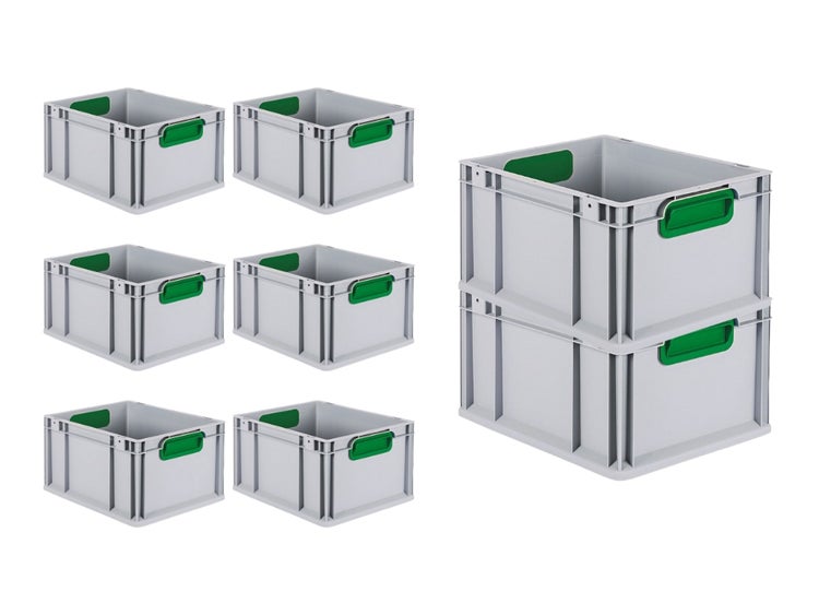 PROREGAL Spar Set 8x Eurobox Nextgen Color HxBxT 22 x 30 x 40 cm 20 Liter Griffe Grün Geschlossen Glatter Boden Eurobehälter Transportbox