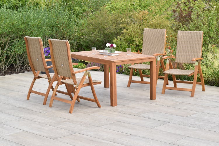 Capri Gartenmöbelset 5tlg., Klappsessel, Ausziehtisch 150 (200) x 90 cm