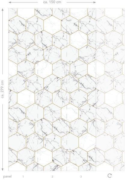 Wandpaneel mit Marmor-Hexagon-Muster circa 150 x 279 cm