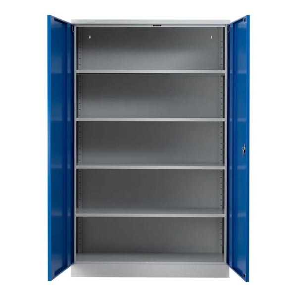 PROREGAL Stahlschrank Bee 6 Fachböden HxBxT 195 x 120 x 42 cm Pulverbeschichtetes Fachbodenmaterial Grau & Blau