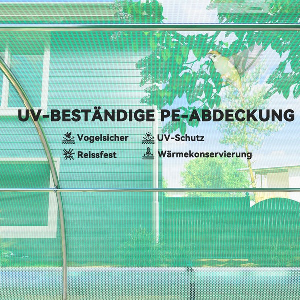 Outsunny Gewächshaus 6 x 3 x 2 m Foliengewächshaus mit 12 Fenster, Rolltüren, Aufrollbar Seitenwänden, UV-beständiger Folientunnel, Winterfest Tomatenhaus mit Erdanker, Grün