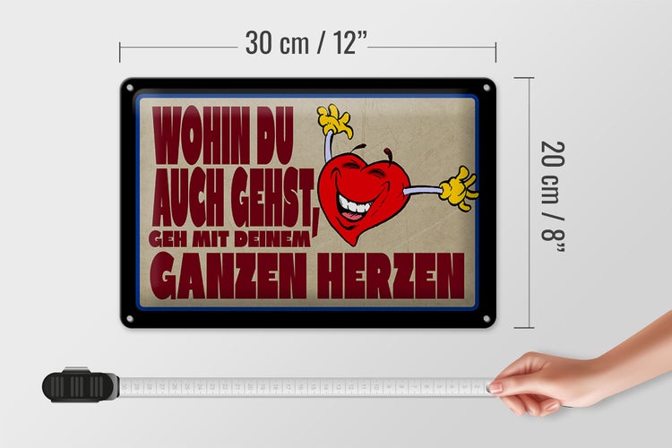 Blechschild Spruch 30x20cm geh mit deinem ganzem Herzen