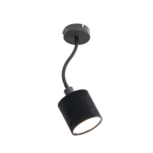 Wandleuchte schwarz mit Schirm schwarz Schalter und Flexarm - Merwe