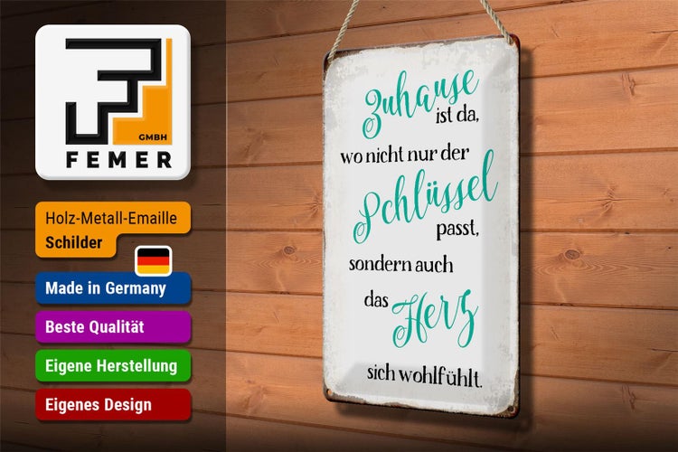 Blechschild Spruch 20x30cm Zuhause wo Herz sich wohlfühlt