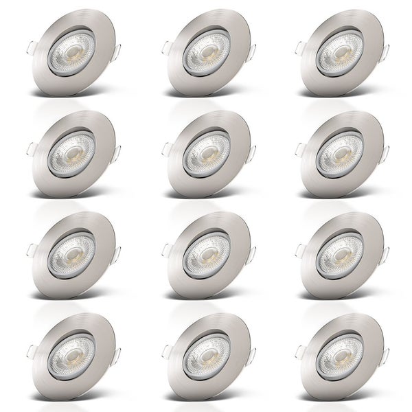 Einbaustrahler 68mm 12er Set - 230V, 4,9W, 480lm, LED, warmweiß, matt-nickel