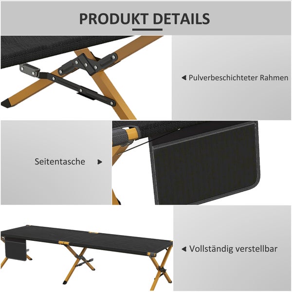 Outsunny Sonnenliege, Gartenliege, 196L x 64B x 45Hcm, Aluminium, Oxford, Schwarz
