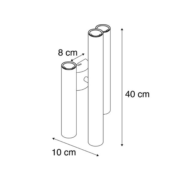 Abbildung von drei Rohren mit den Maßen 40 cm Höhe, 10 cm Breite und 8 cm Durchmesser.