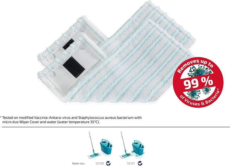 Leifheit 2er Set Wischbezug Clean Twist M Ergo micro duo, für alle glatten Böden, Bodenwischer Ersatzbezug mit 2-Faser-System für ideale Schmutzaufnahme, Mikrofaser Bezug für Fliesen und Laminat
