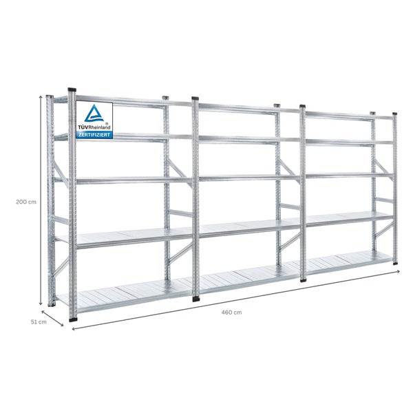 PROREGAL Fachbodenregal Stecksystem Proximo Komplettregal HxBxT 200 x 450 x 50 cm 5 Ebenen Fachlast 130 kg Beidseitig Nutzbar Verzinkt