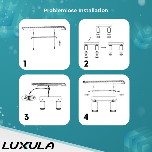 Anleitung zur problemlosen Installation einer Luxula Lampe in vier Schritten.