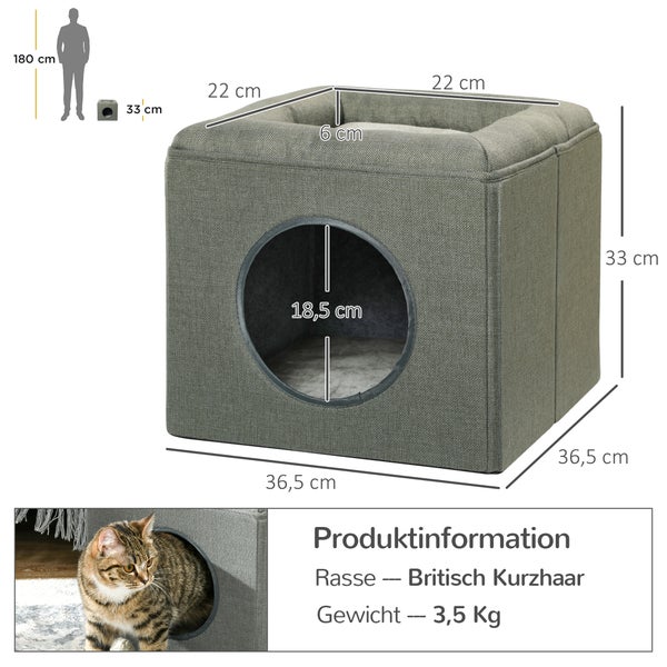 PawHut Katzenhöhle für Katzen bis 5 kg, 36,5 x 36,5 x 33 cm, Polyester, Grün