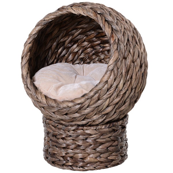 PawHut Rattan Katzenkorb, 42 x 33 x 52 cm, Wasserhyazinthe, Dunkelbraun