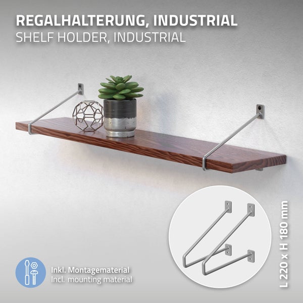 ML-Design 2 Stück Regalhalterung, 220 mm, Silber, aus Stahl, Haarnadel Regalhalterungen, Schwebe Regalwinkel, Hairpin Wandhalterung, Regalträger für Wandmontage, Industrielle Wandregal, Wandkonsole