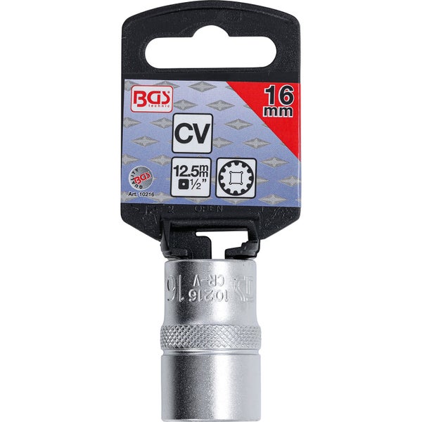 BGS Steckschlüssel-Einsatz Gear Lock Antrieb Innenvierkant 12,5 mm (1/2) SW 16 mm - 10216