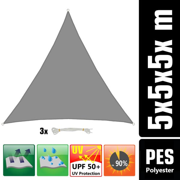 AMANKA 98% UV Schutz: 5x5x5 Sonnensegel Dreieckig Wasserdicht - Terrassendach Sonnenschutz Dreieck - Sonnensegel Garten Sonnenschutz für Trampolin Sonnensegel Pergola D Ring Dreieckig Sonnensegel Pool