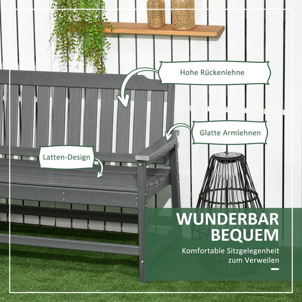 Outsunny Gartenbank, 2-Sitzer Sitzbank mit Rückenlehne, Wetterbeständige, max. 320 kg, 124 x 60 x 87 cm, HDPE, Grau