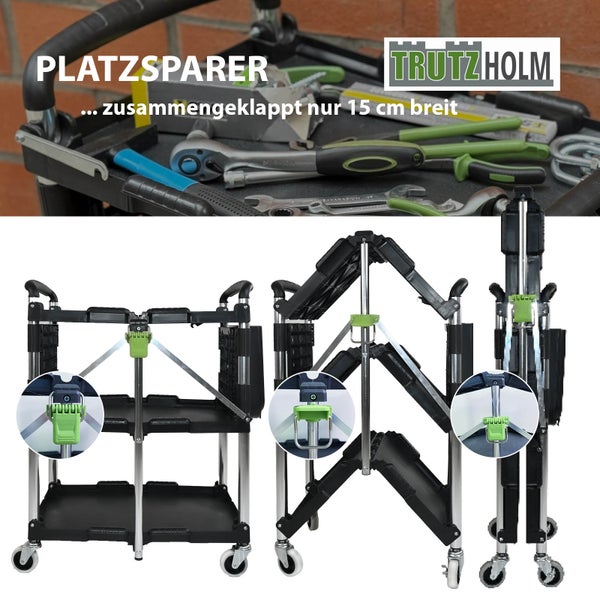 Servicewagen klappbar 65 Kg Traglast Beistellwagen mit Seitentasche Montagewagen Servierwagen