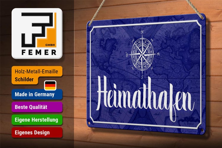 Blechschild Spruch 30x20cm Heimathafen Kompass Anker