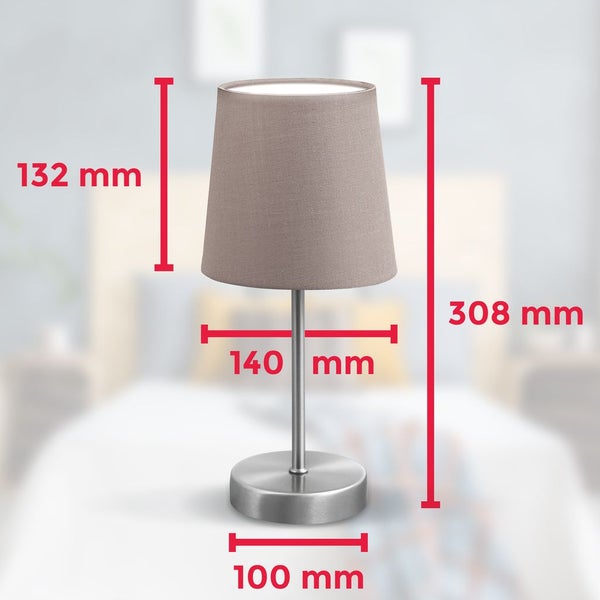 Nachttischlampe - mit Schalter, Stoff, max. 25W, E14 Fassung, taupe