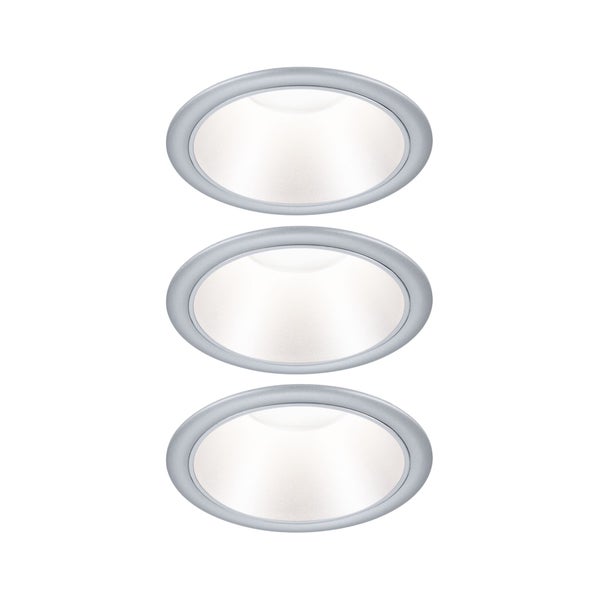 Set LED Einbauleuchte Cole IP44 88mm 2700K 3x6W 3x470lm 230V Silber matt Kunststoff, Alu Zink