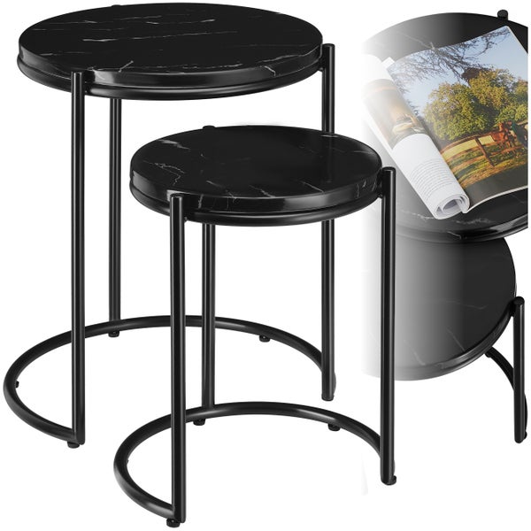 Beistelltisch tectake Ellsa ineinander schiebbar hochwertige Marmorplatten schwarz/schwarz