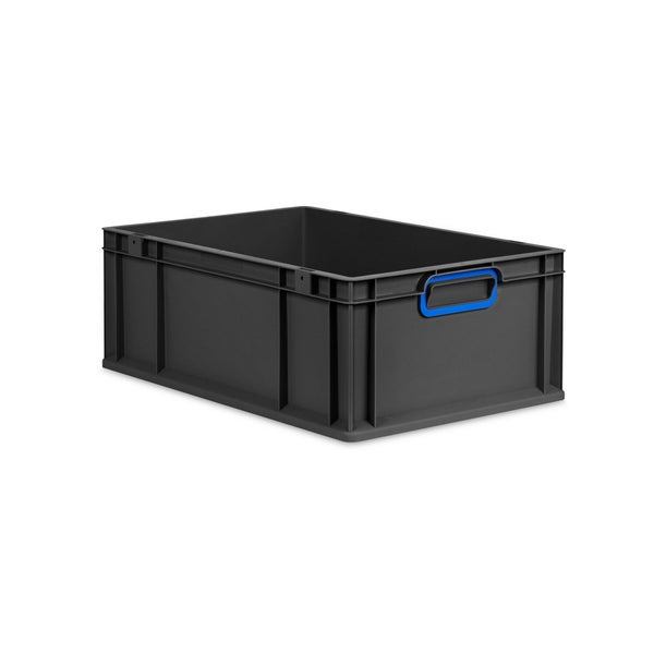 Eurobox NextGen Color, HxBxT 22x40x60cm, 44 Liter, Griffe blau geschlossen, Verstärkter Boden, Schwarz, Eurobehälter, Transportbox, Transportbehälter, Stapelbehälter