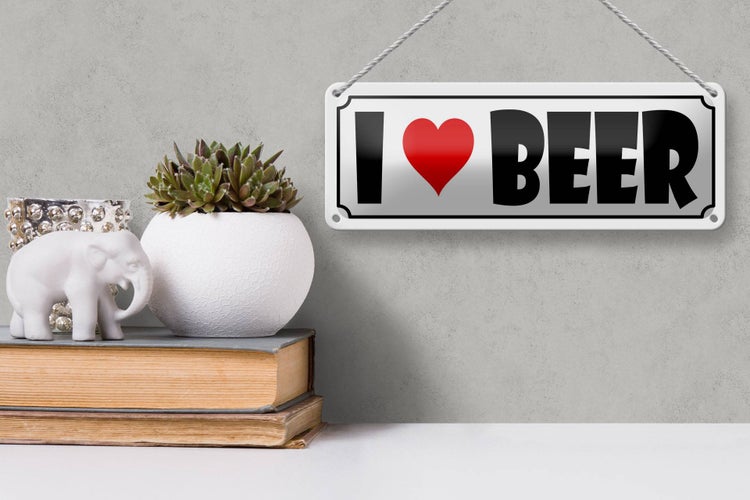 Blechschild Spruch 27x10cm Bier  I Love Beer Dekoration