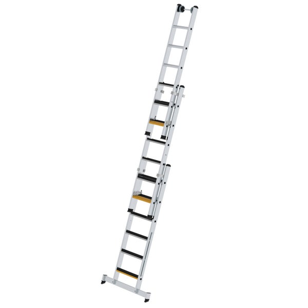 PROREGAL Stufen-Mehrzweckleiter 3-Teilig mit Traverse und Clip-Step R13 3 x 6 Stufen