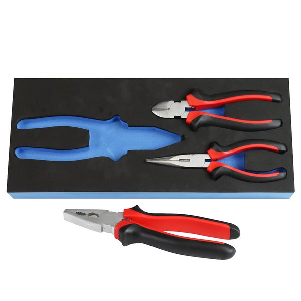 PROREGAL Werkzeug Satz Werkstattwagen Cheetah Kombizange Spitzzange Seitenschneider 3 Teile mit Schaumstoff Schubladeneinlage HxBxT 4,6 x 34 x 12,5 cm