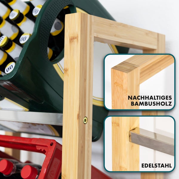 FLOORDIREKT Bambus-Flaschenkastenständer Flash - Robustes Lagerregal - für Büro, Küche, Garage oder Flur - 112 x 56 x 32 cm