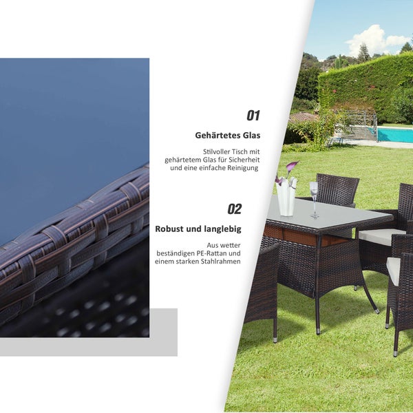 Outsunny 7tlg. Polyrattan Gartenmöbel, Rattan Gartenset, für 6 Personen, 150 x 80 x 74 cm, PE-Rattan, Metall, Braun+Creamweiß
