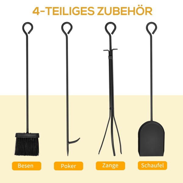 HOMCOM Kaminholzständer mit Kaminbesteck, 75 x 30 x 60 cm, Stahl, Schwarz