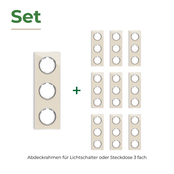Set aus zehn dreifachen Abdeckrahmen für Lichtschalter oder Steckdosen für eine einfache Wandmontage