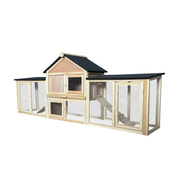Home Deluxe Kaninchenstall aus Holz CUNA – 210 x 84 cm | Wetterfestes Tannenholz-Gehege für drinnen & draußen