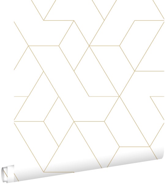 ESTAhome Tapete grafische Linien Weiß und Gold - 50 x 900 cm - 139950