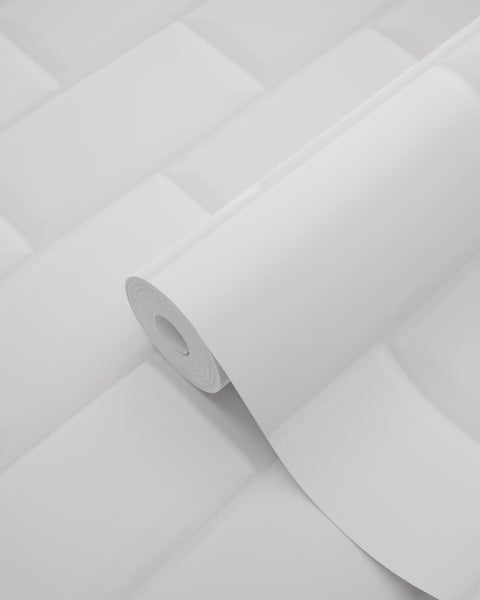 Rolle weiße Tapete imitiert Metrofliesen