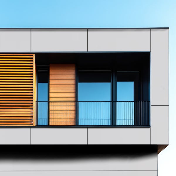 Fassade mit Fenster, Balkon und Holzjalousien