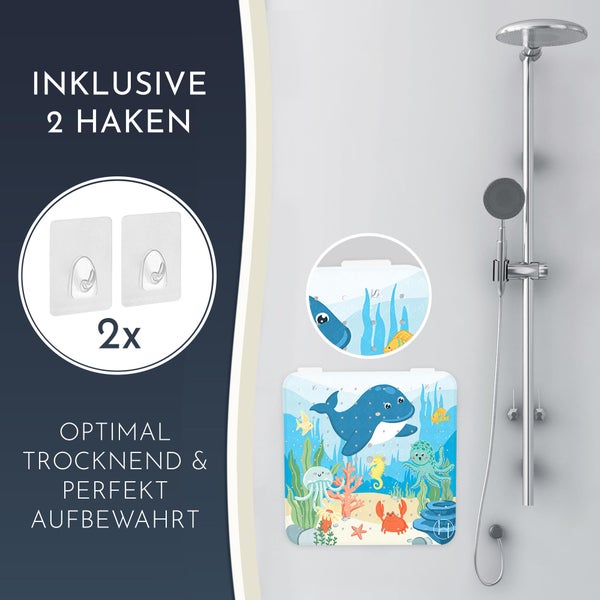 Homerella® Duschmatte rutschfest Kinder - 100% BPA frei Inkl. 2 Haken zum Aufhängen 53x53cm - Antirutschmatte Dusche Baby hautintensiv & schimmelresistent - Duscheinlage maschinenwaschbar