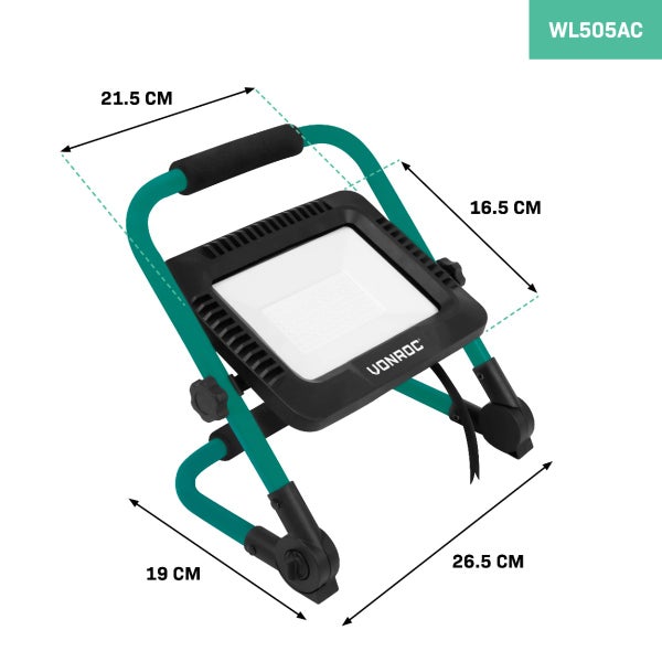 VONROC LED-Arbeitsleuchte 50W - klappbar - neigbar - breiter Abstrahlwinkel 120°