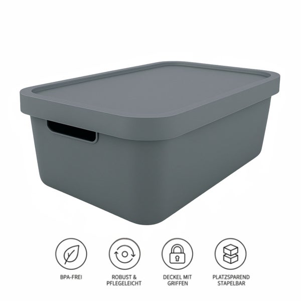 Aufbewahrungsbox mit Deckel, BPA-frei, robust und pflegeleicht sowie platzsparend stapelbar