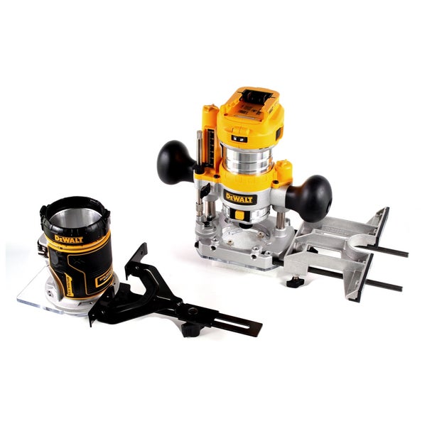 DeWALT Akkumulator Oberfräse Set mit Tauchbasis, Kopierbasis und Parallelanschlag