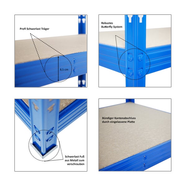 PROREGAL Mega Deal 2x Profi Schwerlastregal Rhino HxBxT 180 x 200 x 60 cm 4 Spanplatten-Ebenen 8mm Fachlast 500 kg Blau