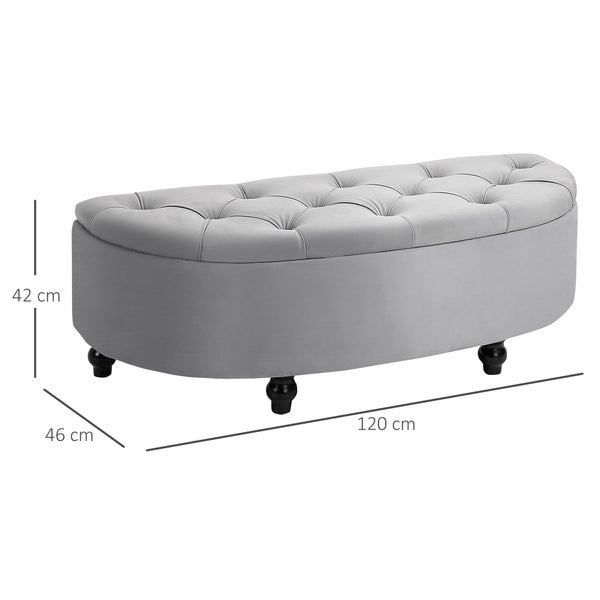 HOMCOM Sitzbank mit Stauraum Sitztruhe mit geöffnetem Deckel, Velvet-Touch, Polsterbank für Schlafzimmer, Gummiholz Grau 120 x 46 x 42 cm