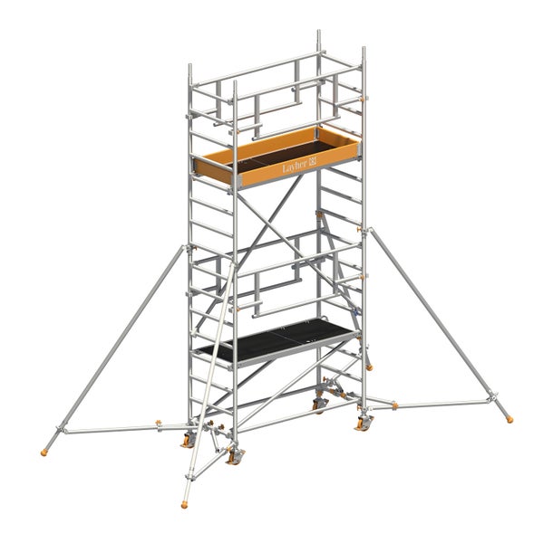 Layher Fahrgerüst mit Arbeitsbühne und Werkzeugablage