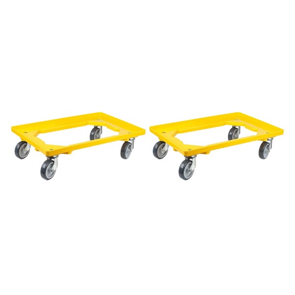 PROREGAL SparSet 2x Transportroller für Euroboxen 60 x 40 cm mit Gummiräder Gelb Offenes Deck 4 Lenkrollen Traglast 300 kg