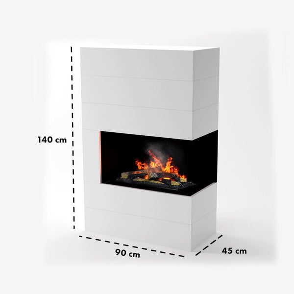 GLOW FIRE Elektrokamin 'Tucholsky Right Corner' | Wasserdampf Kamin mit OMC 600 inkl. Holz in weiß | HxBxT: 140x90x45 cm
