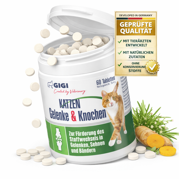 GIGI Ergänzung für Katzen Gelenke und Knochen, 60 Tabletten. Mit Tierärzten entwickelt, natürliche Zutaten, ohne Konservierungsstoffe.