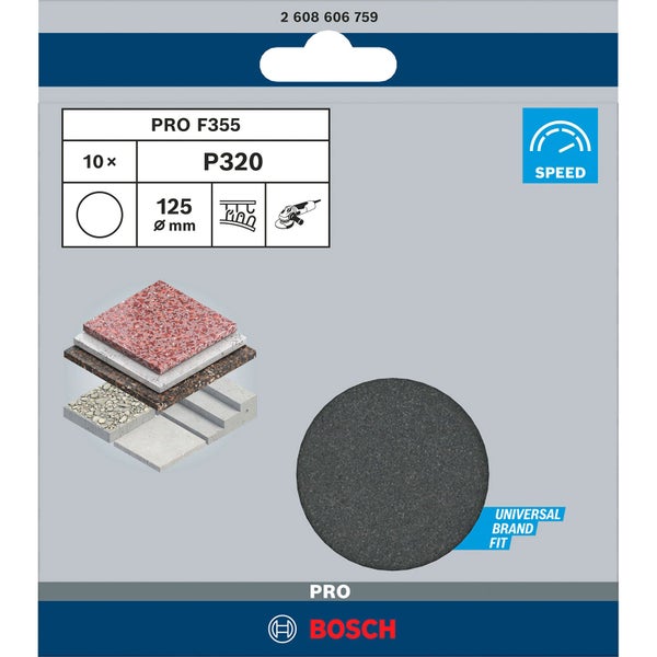 Bosch Schleifscheibe zum Schleifen verschiedener Materialien, Korngröße P320, Durchmesser 125 Millimeter